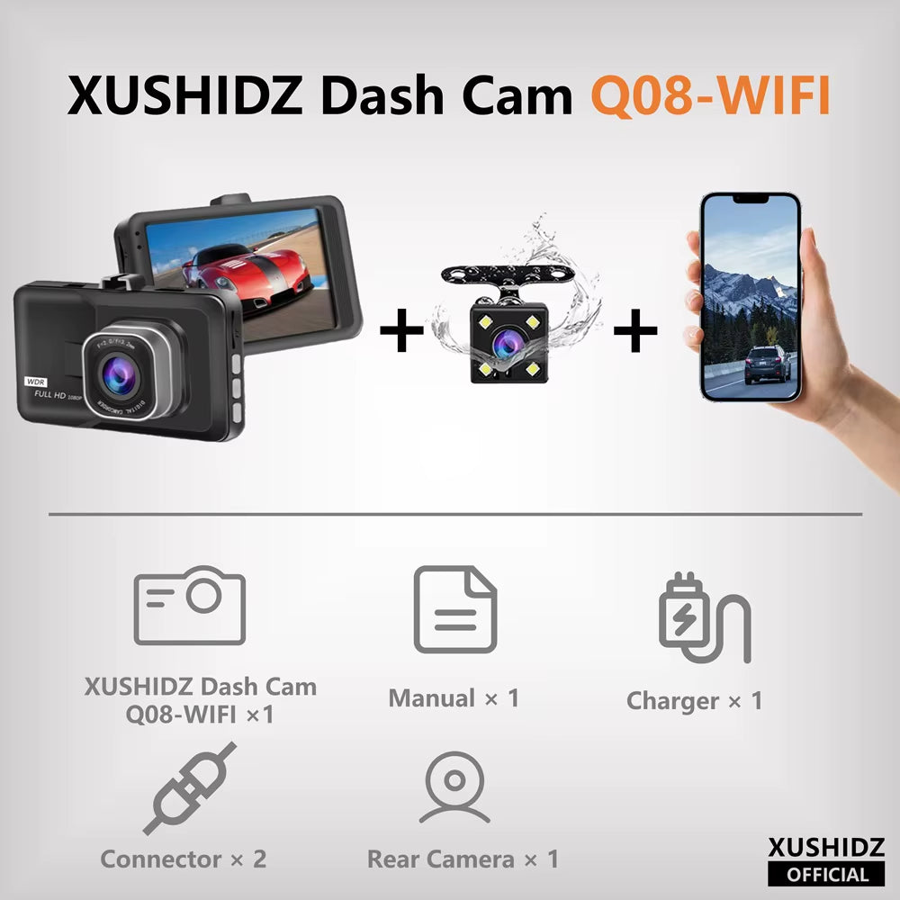 Q08 1080P Dash Camera with G-Sensor 170 Degree Wide Angle Lens Dashcam Vehicle Recorder Super Night Vision Dvr