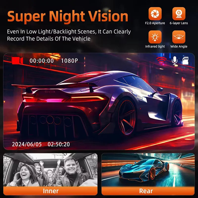 3 Channel Dash Cam for Cars 1080P Car Camera WIFI Video Recorder Front inside Rear View Camera Car DVR Black Box Car Assecories