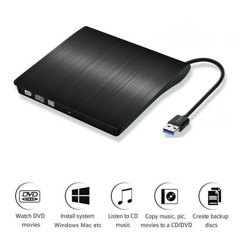 Slim External CD DVD RW Drive USB 3.0 Writer Burner Player Black for Laptop PC