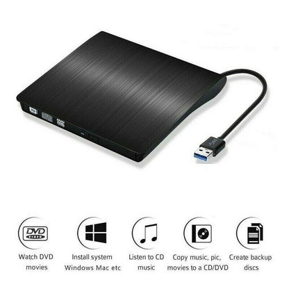Slim External CD DVD RW Drive USB 3.0 Writer Burner Player Black for Laptop PC