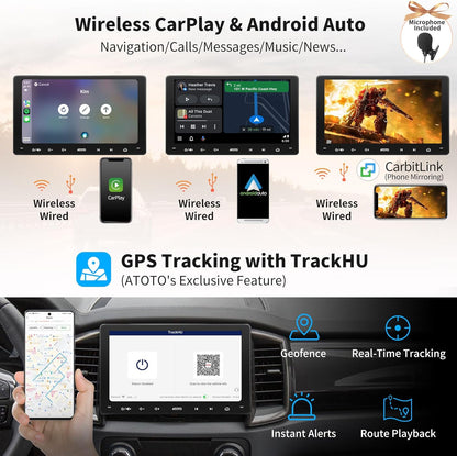 S8 8-Core 9 Inch QLED Double Din Android Car Stereo, Wireless Carplay & Android Auto, Built-In 4G,Wifi/Bt/Usb Tethering, 2 Bluetooth, 4G+32G Car Radio, SCVC&DSP, AI Chat, Mirrorlink,S8G2094Ms
