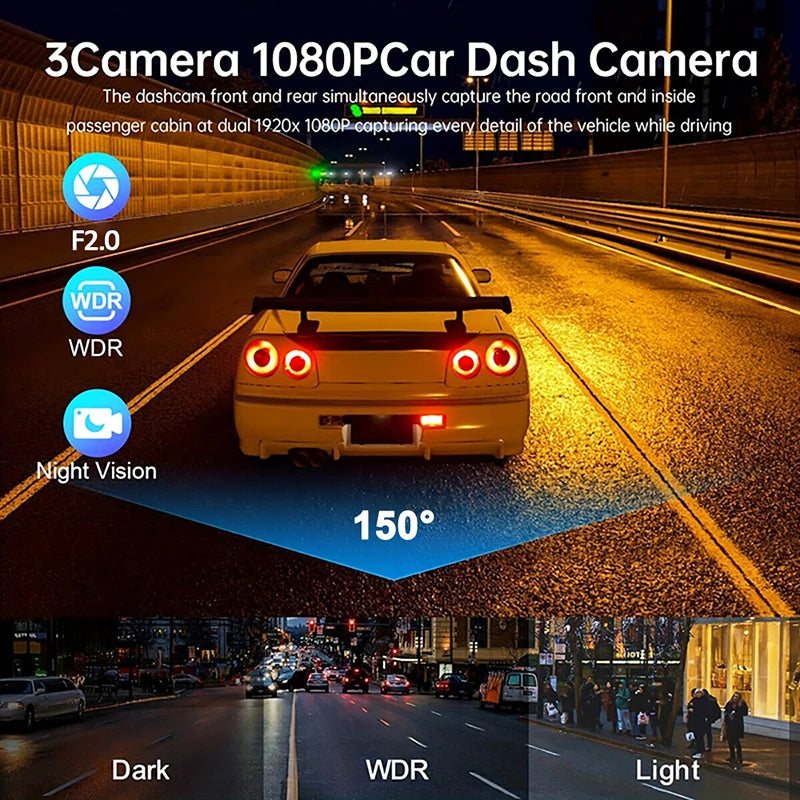 Dash Cam for Cars WIFI APP Car DVR 2/3Lens Front Camera Video Recorder Rear View Camera for Vehicle Black Box Car Assecories