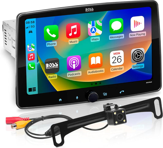 BCPA9RC Car Stereo - Apple Carplay, Android Auto, 9 Inch Single Din, No DVD/CD Player, Touchscreen, Bluetooth, Backup Camera, Multicolor Illumination, Radio Receiver
