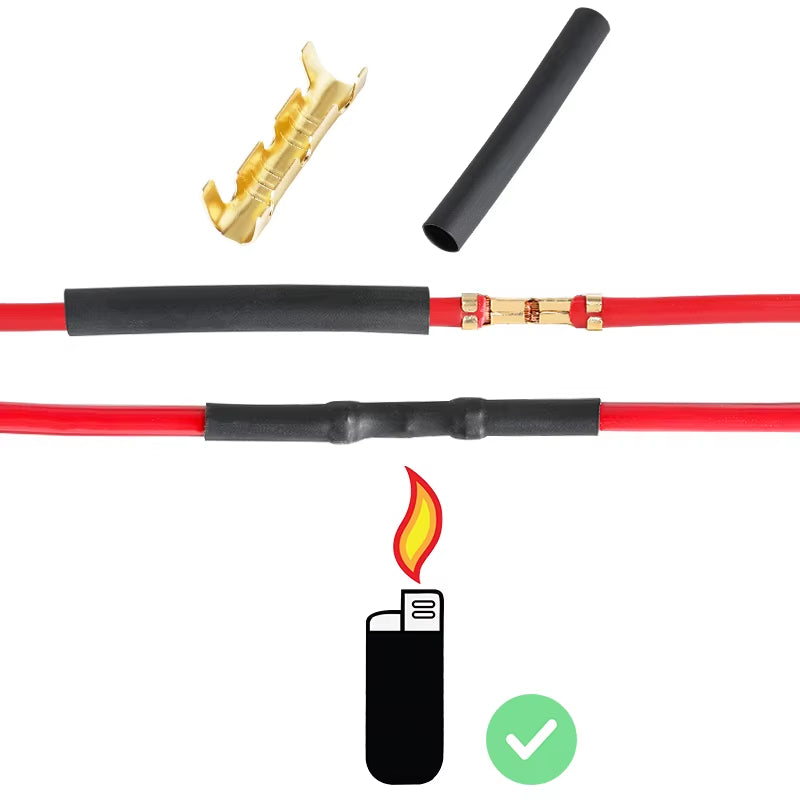 50/100 Set U-Shaped Electrical Wire Connectors Crimp Terminals for Fast Wiring Connection 0.5-1.5Mm² and Heat Shrink Tube Kit