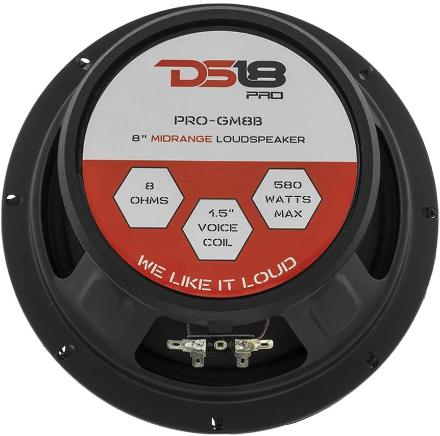 PRO-GM8B Loudspeaker - 8", Midrange, Red Aluminum Bullet, 580W Max, 190W RMS, 8 Ohms - Premium Quality Audio Door Speakers for Car or Truck Stereo Sound System (1 Speaker)