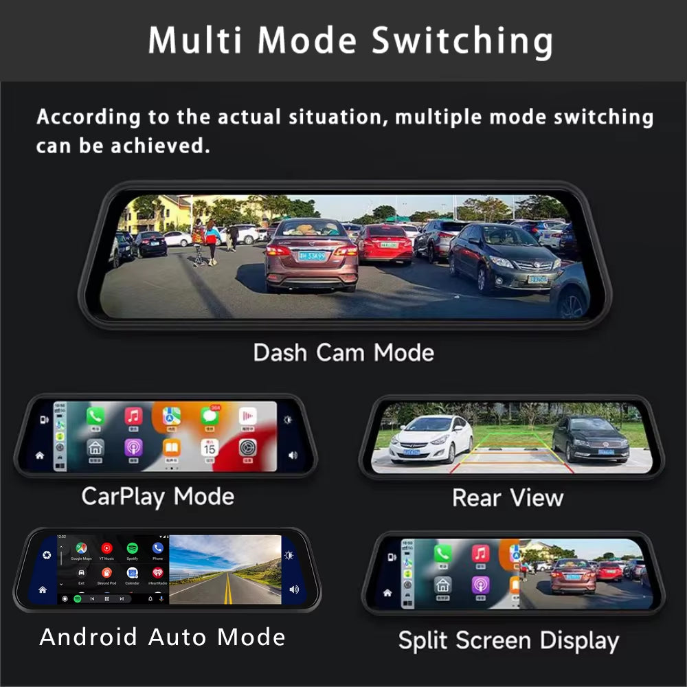 10 Inch 4K 2160P Car DVR Carplay Android Auto 5G WIFI GPS Dash Cam BT FM Dashcam Camera Stream Rearview Mirror Drive Recorder