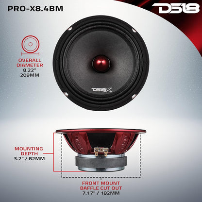 PRO-X8.4BM Loudspeaker - 8", Midrange, Red Aluminum Bullet, 550W Max, 275W RMS, 4 Ohms - Premium Quality Audio Door Speakers for Car or Truck Stereo Sound System (1 Speaker)
