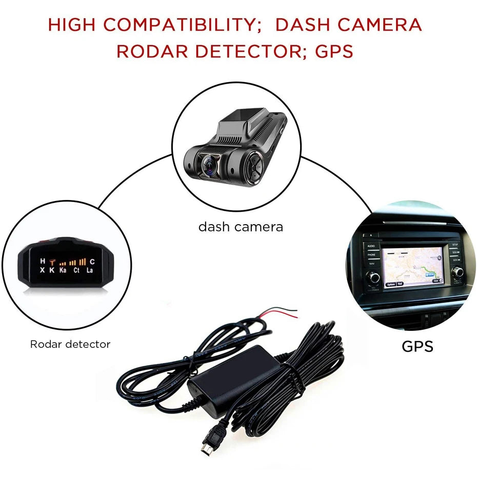 Car Dash Cam Wire 3.2M Mirror DVR Hardwire Cable Kit Video Recorder 12/24V to 5V Mini Micro USB Charger Line Auto Dashcam Camera