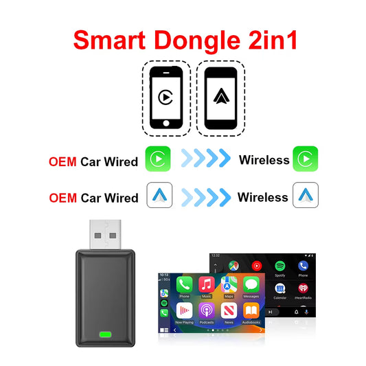 2In1 Wireless Carplay Adapter Android Auto Smart USB Dongle Plug and Play for Havel Kia Volvo Audi MG VW Hyundai Jeep