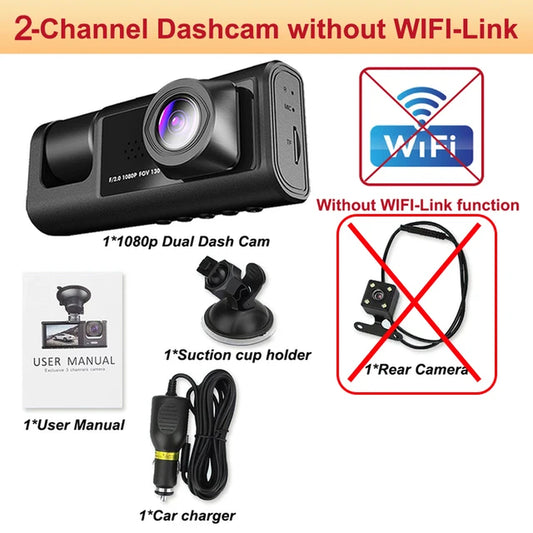 Dash Cam for Cars WIFI APP Car DVR 2/3Lens Front Camera Video Recorder Rear View Camera for Vehicle Black Box Car Assecories