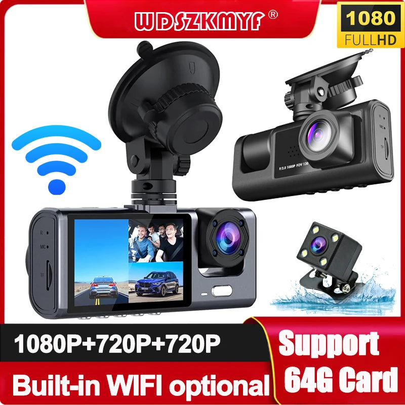 Dash Cam for Cars WIFI APP Car DVR 2/3Lens Front Camera Video Recorder Rear View Camera for Vehicle Black Box Car Assecories