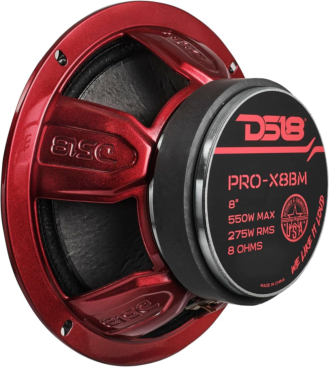 PRO-X8BM Loudspeaker - 8", Midrange, Red Aluminum Bullet, 550W Max, 275W RMS, 8 Ohms - Premium Quality Audio Door Speakers for Car or Truck Stereo Sound System (1 Speaker)