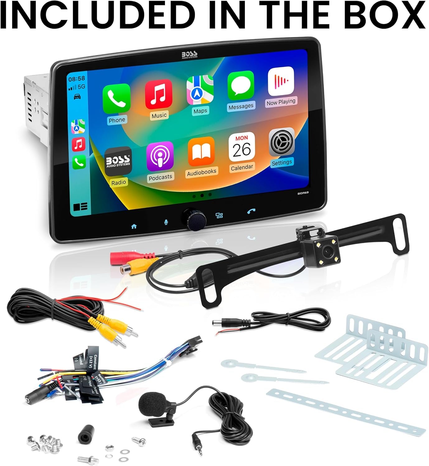 BCPA9RC Car Stereo - Apple Carplay, Android Auto, 9 Inch Single Din, No DVD/CD Player, Touchscreen, Bluetooth, Backup Camera, Multicolor Illumination, Radio Receiver