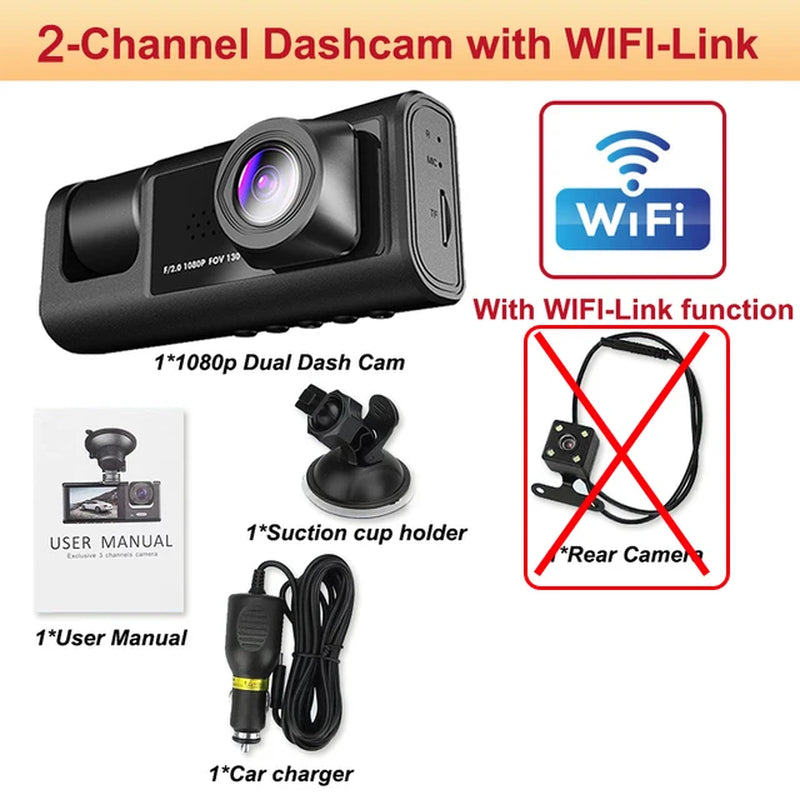 Dash Cam for Cars WIFI APP Car DVR 2/3Lens Front Camera Video Recorder Rear View Camera for Vehicle Black Box Car Assecories