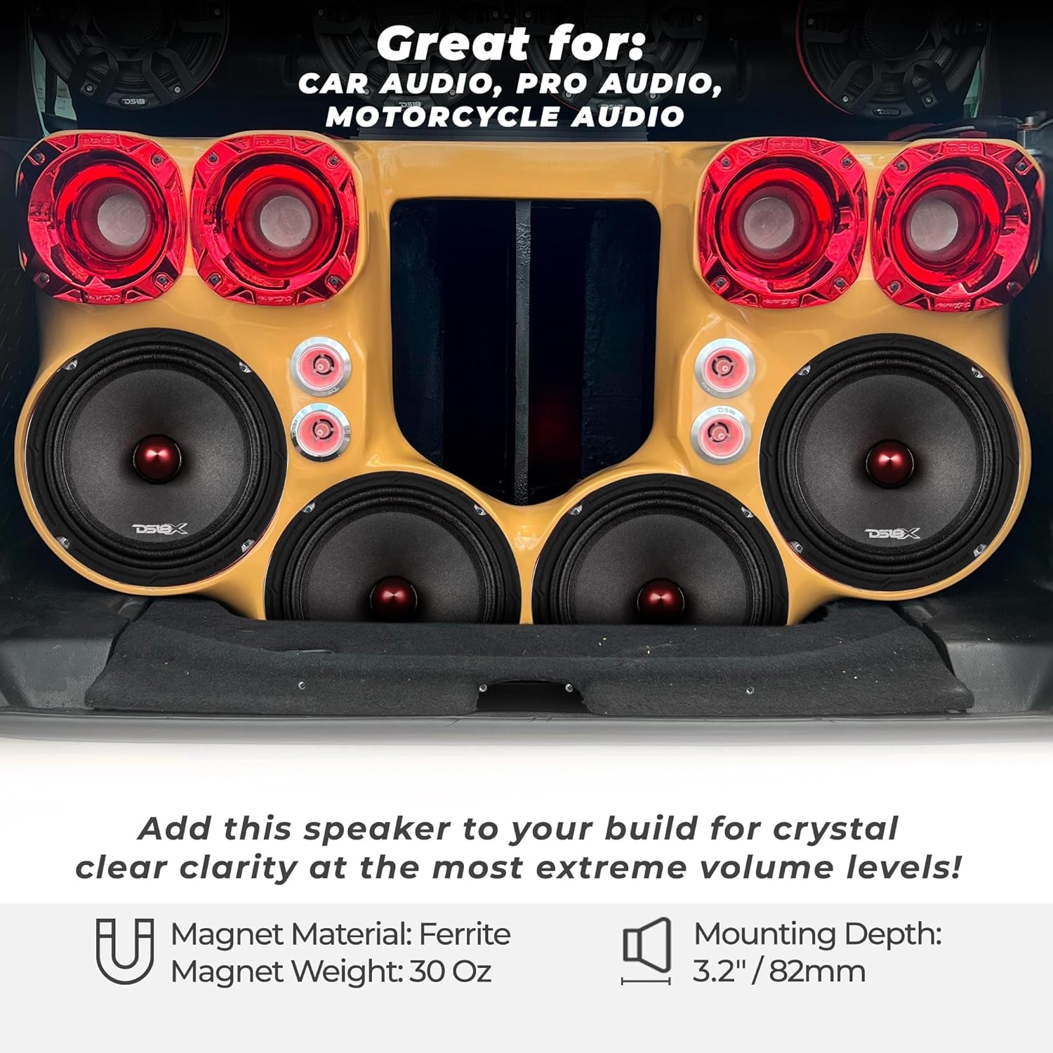 PRO-X8.4BM Loudspeaker - 8", Midrange, Red Aluminum Bullet, 550W Max, 275W RMS, 4 Ohms - Premium Quality Audio Door Speakers for Car or Truck Stereo Sound System (1 Speaker)