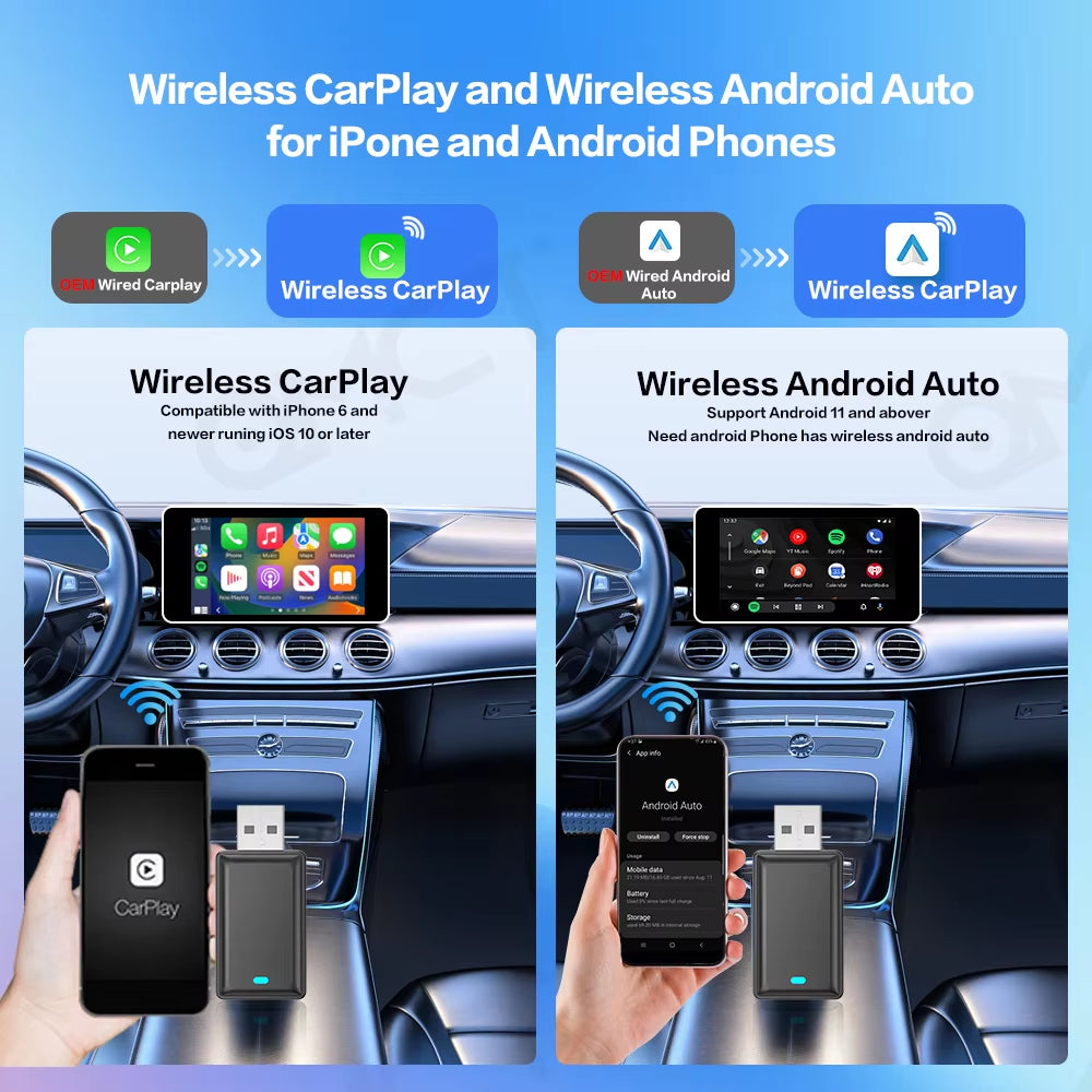 2In1 Wireless Carplay Adapter Android Auto Smart USB Dongle Plug and Play for Havel Kia Volvo Audi MG VW Hyundai Jeep