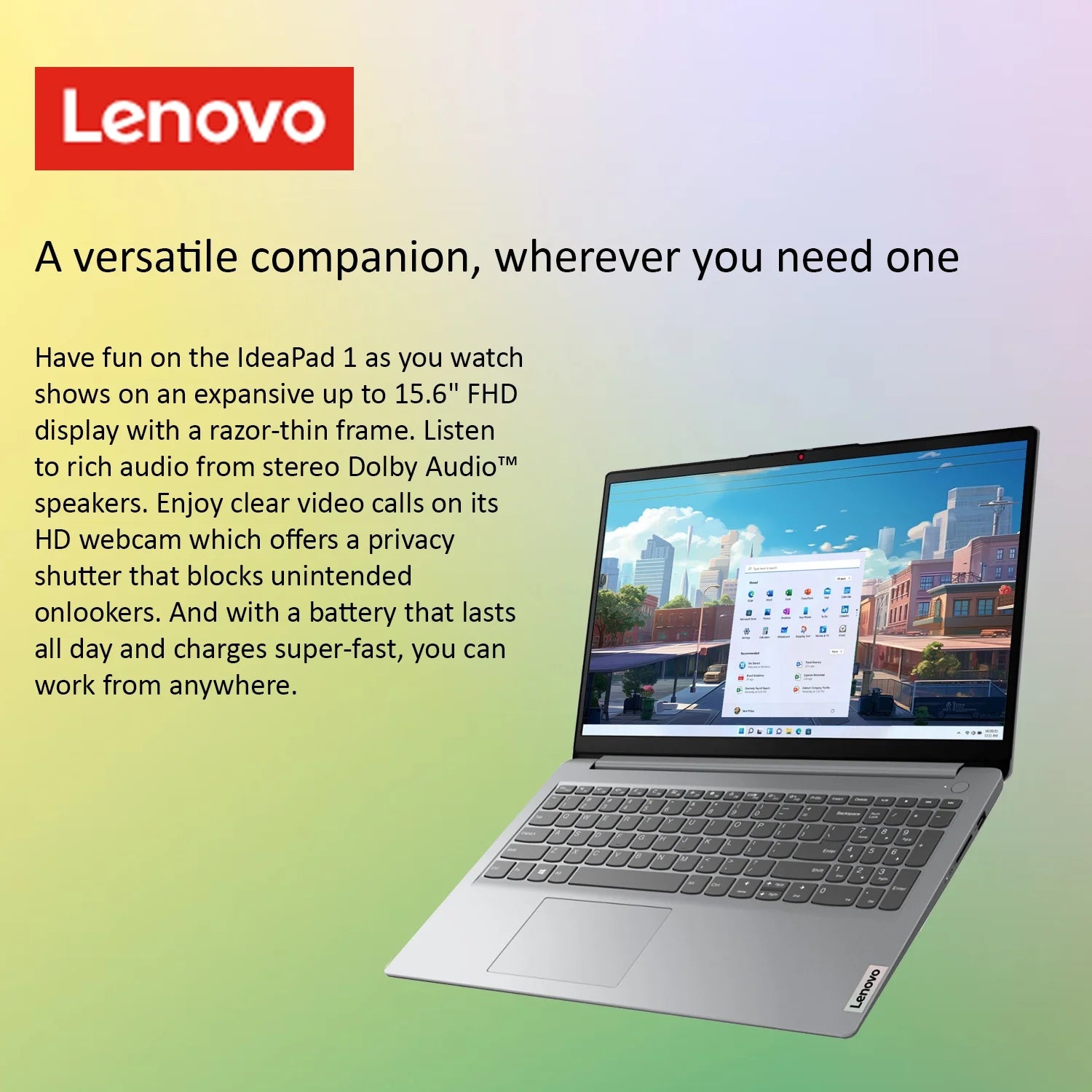 Ideapad 1 Student Laptop, 15.6" FHD Display, Intel Dual Core Processor, 8GB RAM, 128GB SSD + 128GB Emmc, 1 Yr Office 365, Wi-Fi 6, Windows 11 Home, Grey