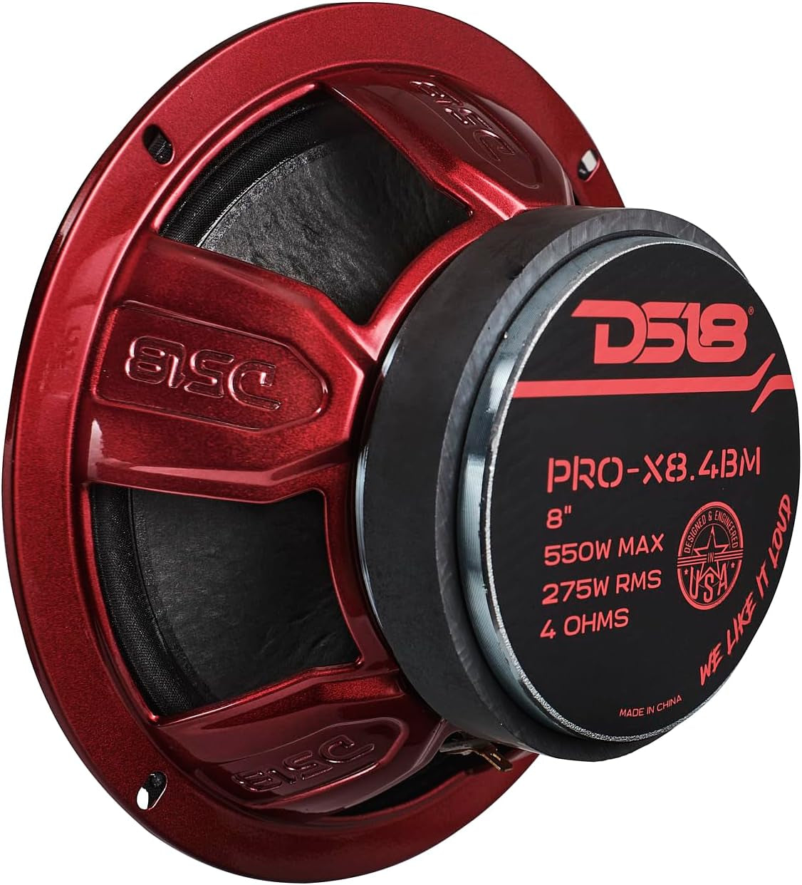PRO-X8.4BM Loudspeaker - 8", Midrange, Red Aluminum Bullet, 550W Max, 275W RMS, 4 Ohms - Premium Quality Audio Door Speakers for Car or Truck Stereo Sound System (1 Speaker)