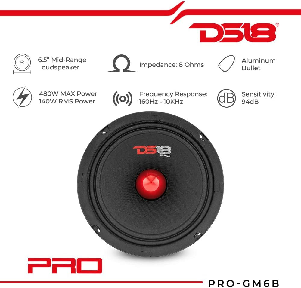 PRO-GM8B Loudspeaker - 8", Midrange, Red Aluminum Bullet, 580W Max, 190W RMS, 8 Ohms - Premium Quality Audio Door Speakers for Car or Truck Stereo Sound System (1 Speaker)