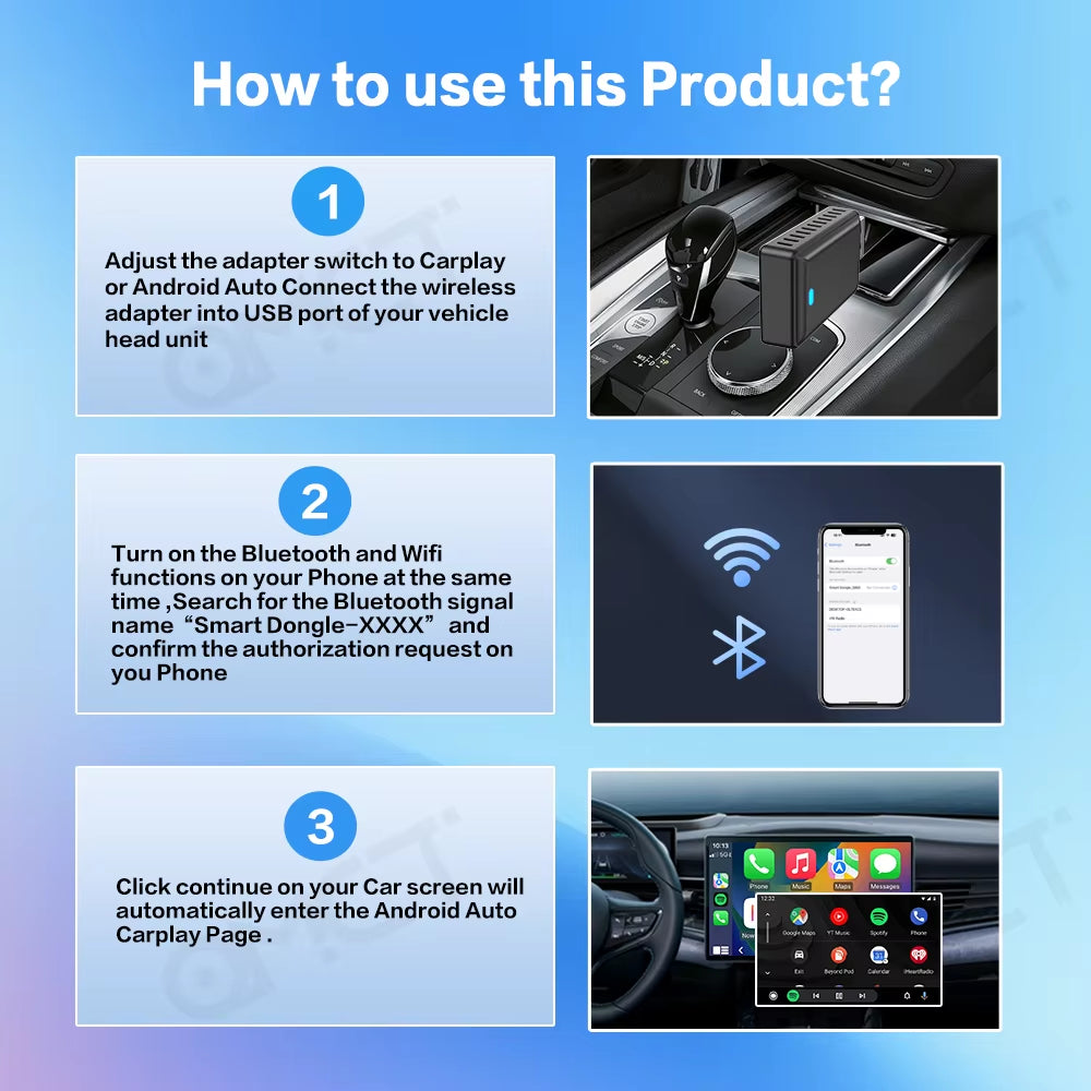 2In1 Wireless Carplay Adapter Android Auto Smart USB Dongle Plug and Play for Havel Kia Volvo Audi MG VW Hyundai Jeep