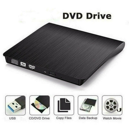 Slim External CD DVD RW Drive USB 3.0 Writer Burner Player Black for Laptop PC