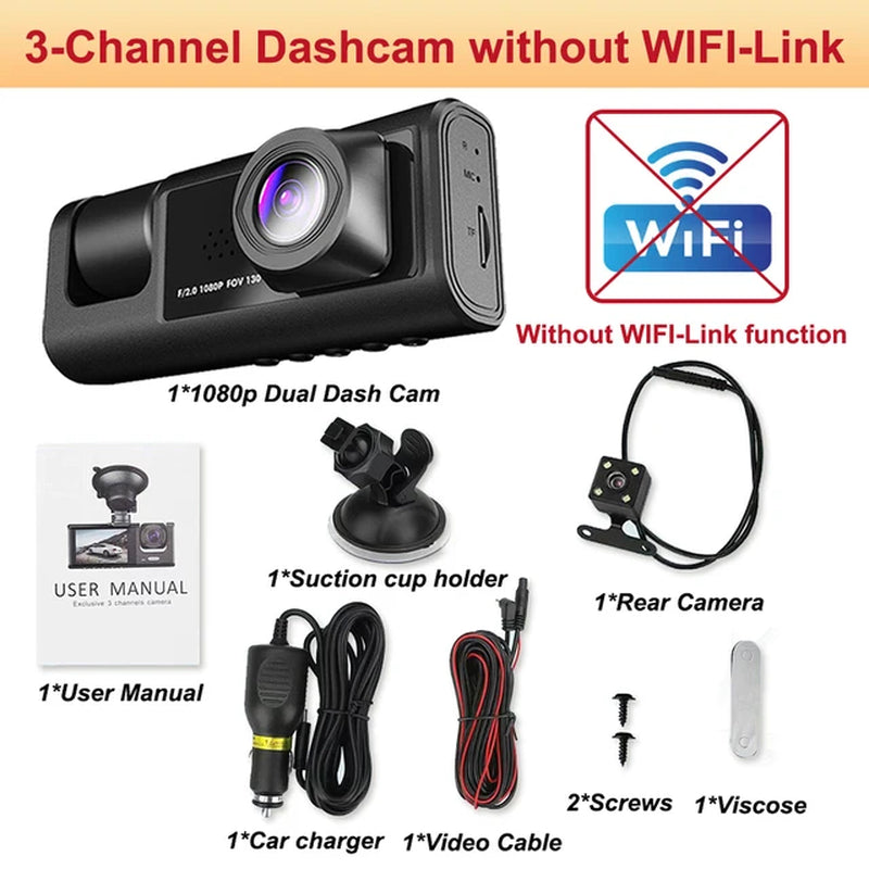 Dash Cam for Cars WIFI APP Car DVR 2/3Lens Front Camera Video Recorder Rear View Camera for Vehicle Black Box Car Assecories