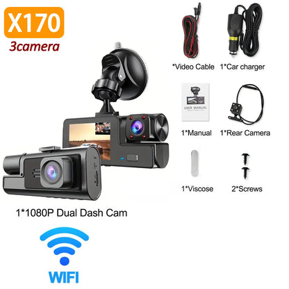 3 Channel Dash Cam for Cars 1080P Car Camera WIFI Video Recorder Front inside Rear View Camera Car DVR Black Box Car Assecories