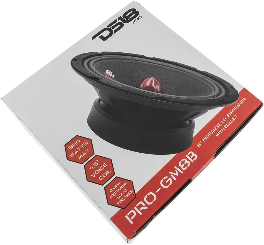 PRO-GM8B Loudspeaker - 8", Midrange, Red Aluminum Bullet, 580W Max, 190W RMS, 8 Ohms - Premium Quality Audio Door Speakers for Car or Truck Stereo Sound System (1 Speaker)